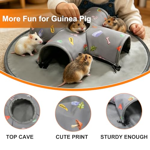 Small Pet Tunnel Bed with Top Peek Hole, 4-Way Hideout with Removable Washable Mat, Interactive Play Toy for Guinea Pig, Hamster, Rabbit, Chinchilla, Kitten - color: 4-Way + Round Mat