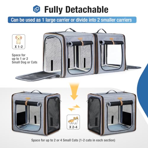 Lekereise Large Cat Carrier for 2 Cats, 2-in-1 Cat Travel Carrier with Litter Box, (17.7" x2) x16.5"x13" Pet Carrier with Zipper Locks for Moving Across The Country (No Hammock) - Grey - color: Grey