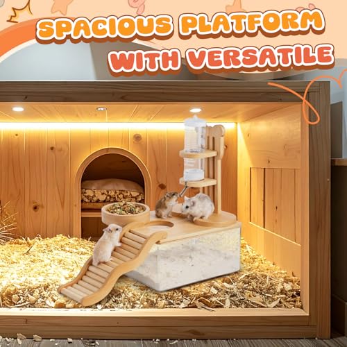 4 Pcs Hamster Cage Accessories Water Bottle Set,Rectangle | Hamster Sand Bath Box Feeding Bowl Climbing Toy Wooden Ladder Bridge Set for Rat Mice Small Animals Habitat Decor Enrichment
