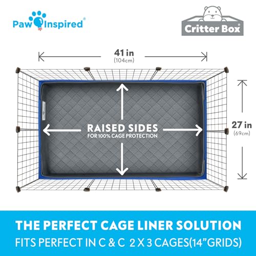 Paw Inspired Reversible Critter Box, C&C 2x3 (14-Inch Grids), Gray/Green | Washable Fleece Cage Liner, Raised Sides, Bedding for Guinea Pigs Rabbits, Hamsters, Small Animals, Edge Protected Pee Pads - color: Gray/Green, size: C&C 2x3 (14" Grids)