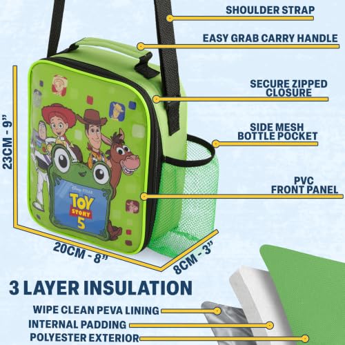 Get Trend Toy Story Boys Lunch Box 3Pc Set | Kids Insulated Lunch Bag with BPA-Free Water Bottle and Bento Box, Back to School Woody & Buzz Lightyear Gifts for Boys - color: Green/Multi Toy Story