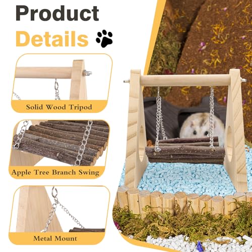 Wooden Hamster Platform Hamster Cage Accessories Gerbil Toys Guinea Pig Ramp, Climbing Toys for Dwarf Syrian Hamster Gerbil Rat Mice Degus or Other Small Pets, 8.66 x 8.66 x 5.12 Inch (Wood)