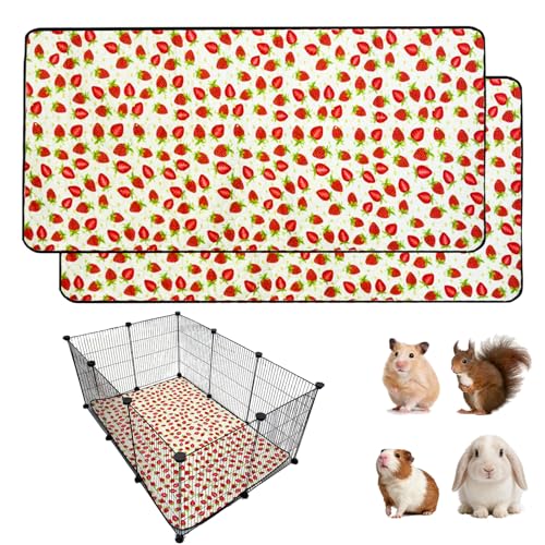 2 Pack Guinea Pig Cage Liners, 28"x 42" Washable Waterproof Bedding for Rabbit, Bunny, Hamster & Small Animals, Reusable Super Absorbent Pee Pads for C&C Cage, Strawberry Print - size: 28x42 inch 2pack