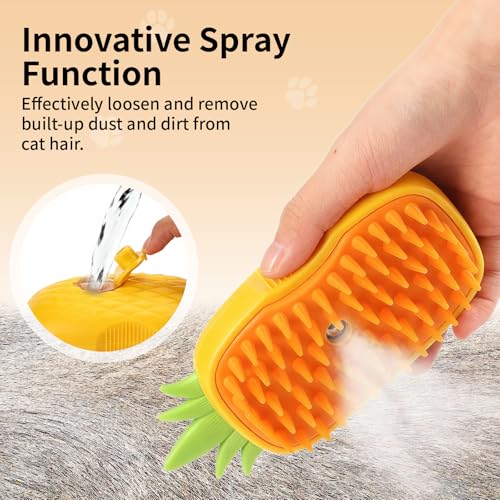 Cat Steam Brush for Shedding, 4 in 1 Rechargeable Steam Brush for Cats and Dogs, Anti-Static, Massage, Cleaning, Shedding & Combing All in One! (Yellow) - color: Yellow