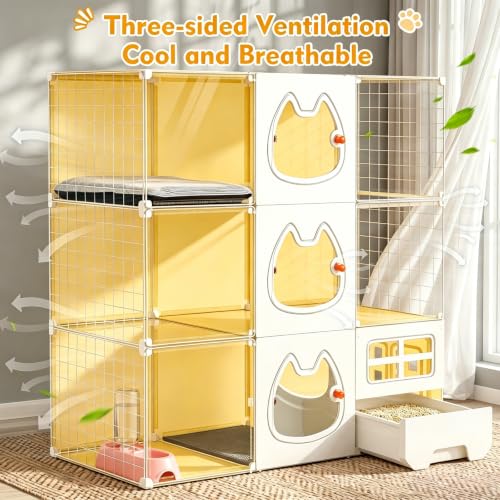 Cat Cage with Litter Box & Clear Door,Indoor Cat Cage Playpen,DIY Cat Enclosures,Multi-Level Detachable Metal,Ferret Cage 42" x 18" x 42" - size: 41.7"L x 18.1"W x 41.7"H