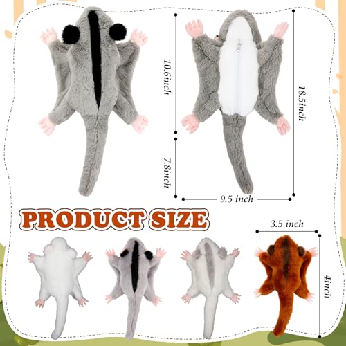 Hollowfly 5 Pcs Sugar Glider Family Stuffed Animal Set 18.5 Mommy Sugar Glider Plush Toy Long Tail with 4 Cute Babies Zippered Belly Inside Nurturing Gifts for Kids Adults Holiday Birthday Christmas - style: Sugar Glider