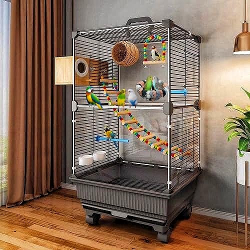 2 Pack Warm Bird Nest Bed for Cage Plush Hanging Parrot Bed Bird Snuggle Hut Hanging Sleeping Bird House for Parakeet, Conure, Budgie, Cockatiel, Lovebird, Finch, Hamster-Grey&Blue - color: Grey&Blue
