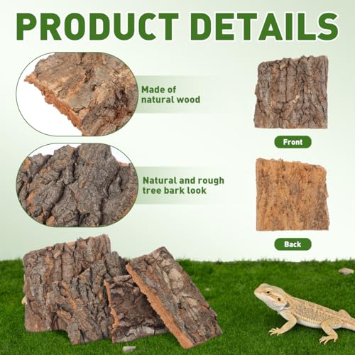 TOYANDONA Reptile Bark Hide 4 Pcs Tree Bark Pieces for Climbing Platform Terrarium Decor for Snake Lizard Gecko Tortoise Habitat Accessories 5.11 X 1.49 X 0.39 in