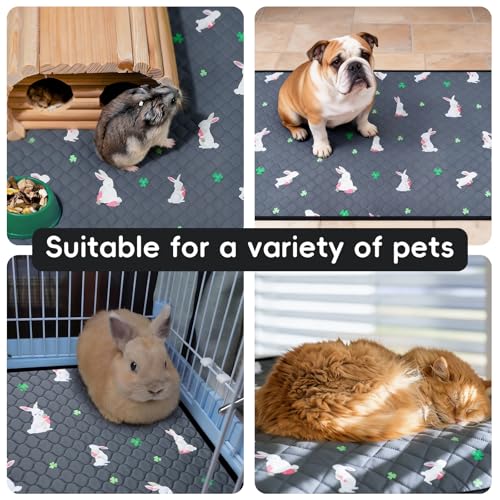 2 Pack Guinea Pig Cage Liners, Washable Guinea Pig Pee Pads Waterproof Reusable & Anti Slip Guinea Pig Bedding Fast and Super Absorbent Pee Pad Tarp Bottom for Small Animals (Rabbit Pattern 24" X 47")