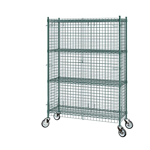 Commercial Grade NSF Listed Metal Wire Mesh Storage Green Epoxy Mobile Security Cage Kit, 18" x 48" x 70", Perfect for Warehouse, Walk-in Refrigerator, Freezer, Grocery Store, Restaurant, Dishroom - color: Green, size: 18" x 48" x 69"