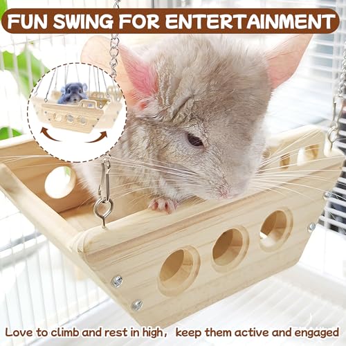 Wooden Chinchilla Hammock Swing, Chinchilla Hanging Platform for Indoor | Hanging Chinchilla Toys Interactive Enrichment, Small Animals Cage Accessories for Hut Ledges and Jumping Platforms