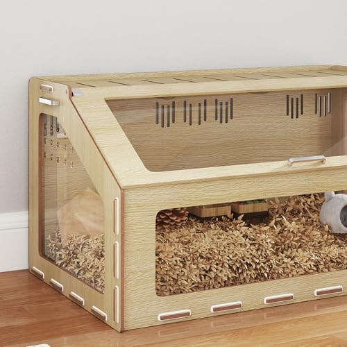 PawHut 39 Inch Hamster Cage Habitat with Acrylic Window, Openable Top, Oak | Small Animal Cage, for Dwarf Hamsters, Gerbils, Guinea Pigs, Rats, Air Vents