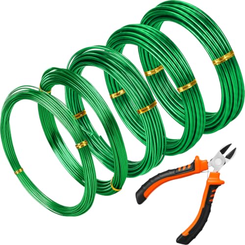 Mudder 5 Roll Aluminum Bonsai Training Wire Tree 1/1.5/2.0/2.5/3mm 118 Feet Total with Bonsai Wire Cutter Anodized Training for Holding Branches Small Trunks(Green) - color: Green, size: 1/1.5/2/2.5/3mm