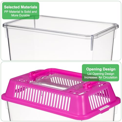 VANZACK 4 Pack Small Plastic Fish Tanks, Portable Terrariums with Lids | Clear Plastic Terrariums with Vented Lids and Handles, Critter Carrier for Small Fish, Turtles, Hamster, Snakes Aquarium