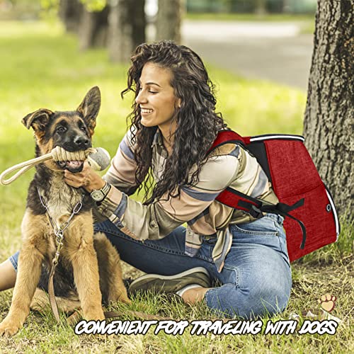 BAGLHER 丨Dog Travel Bag Backpack, Airline Approved Pet Supplies Backpack, Dog Travel Backpack with 2 Silicone Collapsible Bowls and 2 Food Baskets Red - color: Red