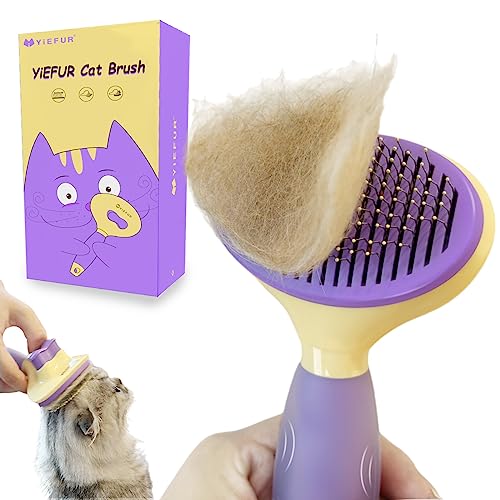 Cat Brush for Grooming and Shedding, Self-Cleaning Silicone Brush for Short and Long Haired Cats, Cat Gifts for Pet Lovers (purple) | For Indoor Cats,Removes Loose Hair,Reduces Shedding,Soft Rounded Tips,Ergonomic Silicone Handle,Gentle Massage,Easy Groom
