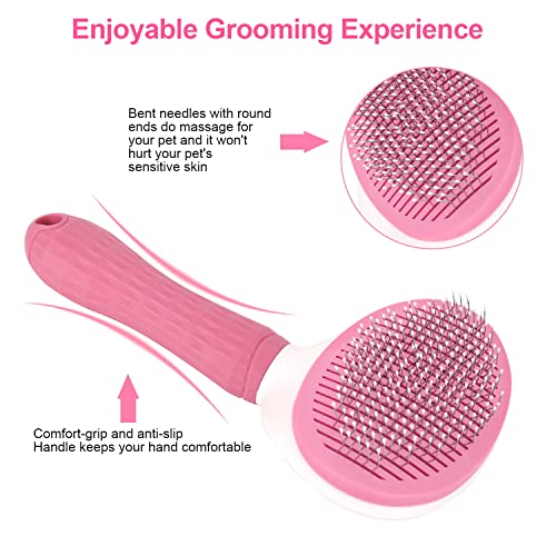 Depets Self Cleaning Slicker Brush, Dog Cat Bunny Pet Grooming Shedding Brush - Easy to Remove Loose Undercoat, Pet Massaging Tool Suitable for Pets with Long or Short Hair Pink - color: Pink