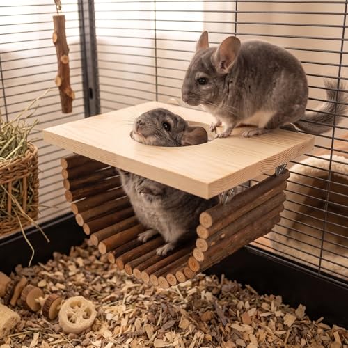 Natural Wood Chinchilla Platform, Small Animal Wooden Climbing Toys, Cage Accessories for Chinchilla Squirrel Gerbil Sugar Glider Hamster Rat Mouse Parrot