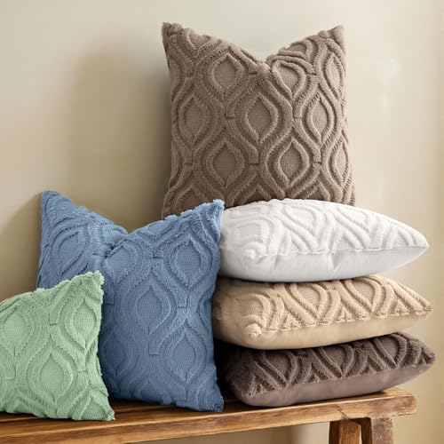 decorUhome Faux Fur Soft Light Brown Throw Pillow Covers 16x16 Set of 2 | Plush Solid Fall Couch Pillow Covers, Accent Modern Farmhouse Neutral Decorative Square Pillow Cases for Sofa Bed Living Room - color: Light Brown, size: 16" x 16" (Pack of 2)