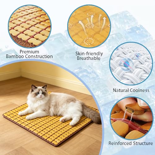 OULIGET Pet Cooling Mat, Waterproof Breathable Bamboo Cushions for Cat Dog Hamster Rabbit, Anti-Slip Easy Carry Clean, 15.5 in