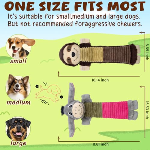 No Stuffing 2 Pack Dog Squeaky Toys, Chew with Crinkle to Large Puppy | Interactive to Keep Pets Busy, Durable Plush Pet Teething Toys, Toss, Fetch, Tug of war Play, Best Birthday Holiday Gift - color: Grey,coffee