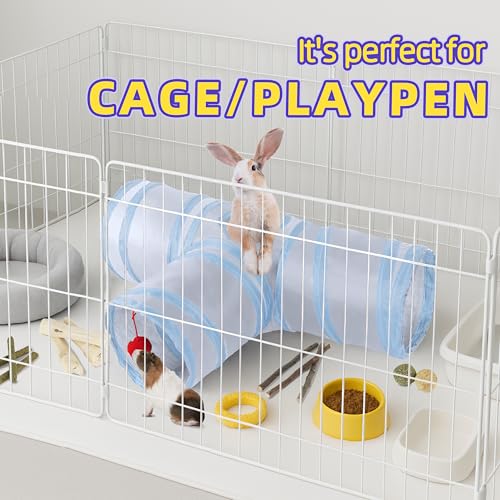 Bunny Tunnels & Tubes Collapsible 3 Way Rabbit Hideout with 13pcs Toys for Bunny Guinea Pig Hamster Chinchilla Hedgehog Rat Ferret Kitten (GY&BU) - color: GY&BU