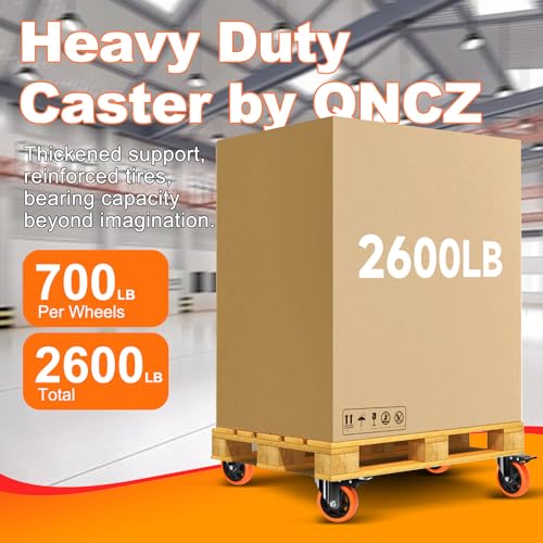 QNCZ 5 Inch Heavy Duty Caster Wheel with Dual Brake,Silent,Orange,Set of 4 | Easy to Install, Efficient operation, convenient braking,Silent, Floor friendly,Widely Applied for Cart,Furniture,Workbench - color: Orange, size: 5 IN