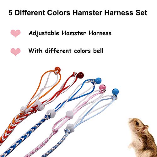 Hamster Harness 5 Pieces Adjustable Small Animal Bell Harness Rope Harness for Lead Walking Pet Gerbil, Rat, Mouse, Hamster Harness | Adjustable Small Animal Bell Harness Rope Hamster Leash for Lead Walking Pet Gerbil, Rat, Mouse, Hamster Harness