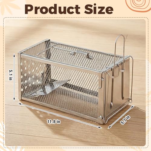 2 Pack Humane Rat Trap Cage, Live Chipmunk Rodent Cage Indoor Outdoor | Humane Rat Trap Cage Reusable Metal Mouse Trap for Rats, Mice