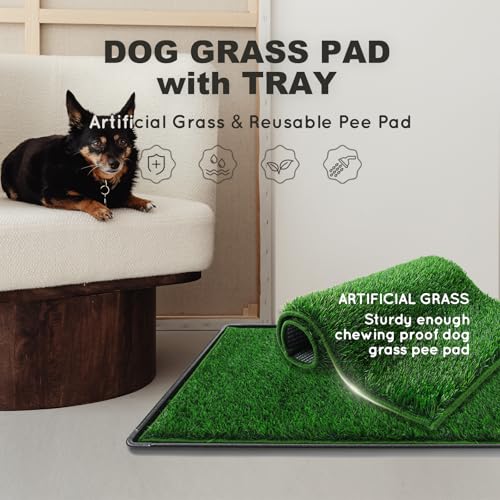 HQ4US Dog Grass Pad with Tray, Odor Free Grass Pee Pad for Dog Litter Box | Extra Large Indoor Dog Potty Tray with Grate, Artificial Grass Fast Drainage, Hemmed Edge, Reusable Puppy Pads for Balcony - size: X-Large - 45”×34” for 60-100lbs Dog
