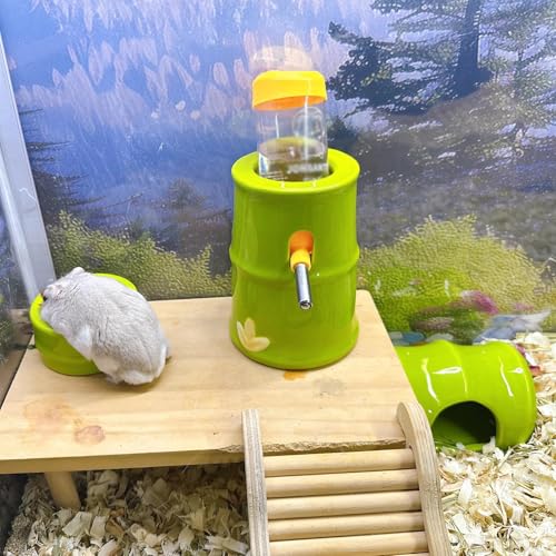 Hamiledyi Ceramic Hamster Hideout Food Bowl Water Bottle Stand Holder Dispenser Syrian House and Habitats Hide Hut Bed Cage Accessories Decor for Mice Dwarf Hamster Gerbil Rat