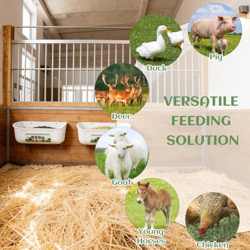 6 PCS 5 Quart Goat Feeder Hanging Pig Feeder with Clip White Chicken Feeder Trough Poultry Feeder Hanging Goat Mineral Feeder Chicken Coop Feeder and Water for Livestock, Hang or Screw-in - color: White