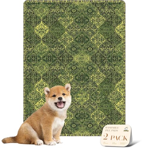 nunubaby Washable Pee Pads for Dogs, Stylish, Non-Slip and Leak-Proof Pee Pads. Reusable Potty Pads for Dogs for Crates and Floors.(Green/Multi,18" x24" ) - color: Green/Multi, size: 18x24 Inch (Pack of 2)
