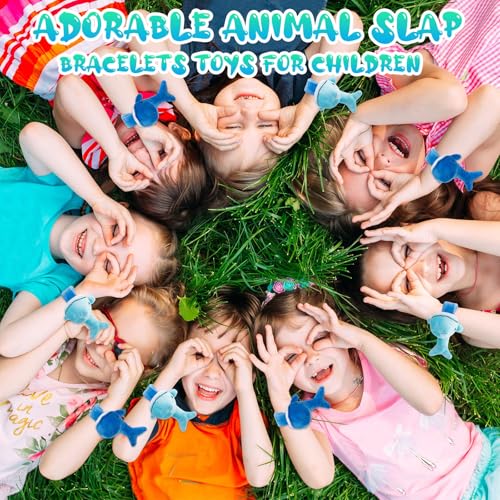 Lenwen 8 Pcs Whale Stuffed Animals Slap Bracelets for Kids Plush Animal Slap Snap Bracelets Bulk Whale Wrist Bands Adopt an Animal School Students Gifts Party Favors for Boys Girls Classroom Prizes - style: Whale