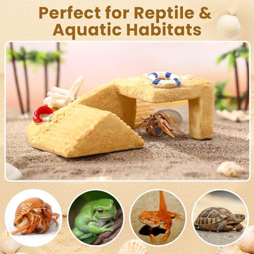 Gerrii Hermit Crab Hideout Cave Natural Resin Hermit Tank Accessory Climbing Toy and Hideaway Tunnel Hideout Durable Crab Natural Habitat Reptile Lizard Bearded Dragon Gecko Tank Decor
