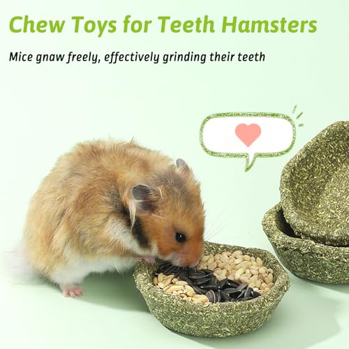 BNOSDM 12 Pcs Hamster Edible Premium Timothy Hay Chew Bowl Rabbit Treats for Teeth Chewing Chinchilla Chew & Decor Toys for Syrian Dwarf Hamsters Gerbils Mice - color: 12PCS-Hay Chew Bowls