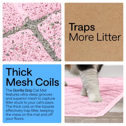 GORILLA GRIP Cat Litter Box Mat, Cushioned Coil Mesh Litter Trapping Mats, Scatter Control Supplies for Less Mess, Phthalate Free, Ultra Deep Catch Grooves, Rinse or Vacuum to Clean, 24x17 Light Pink - color: Light Pink, style: Small (24" x 17")