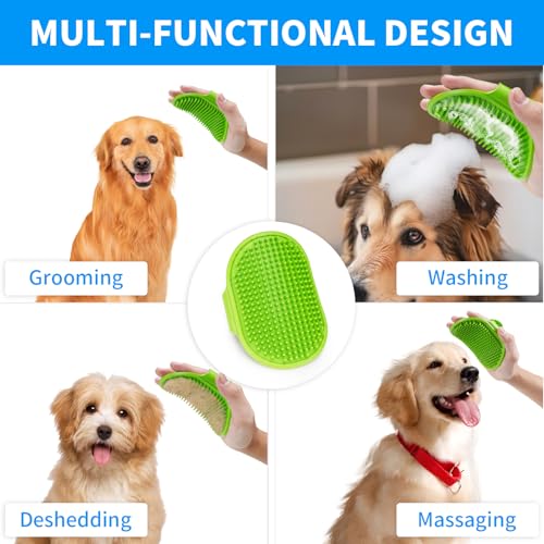 Dog Grooming Brush，Pet Shampoo Massage Bath Brush Comb with Adjustable Loop Handle for Grooming Short and Long Hair Cats and Dogs, 2pcs(Tapered brush head, Blue+Green)