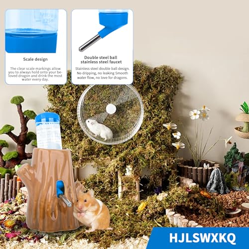 4.27oz(125ML)Stump-Shaped Ceramic Hamster Water Bottle(Brown+Blue) | Leak Proof Small Animal Waterer with Bracket,for Syrian Dwarf Hamster, Mice, Chinchillas - color: Brown+blue