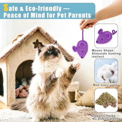 Retro Shaw Cat Toys Mice, Catnip Toys Mouse for Indoor Cats, 3 Pack | Hand Crocheted Knitting, Durable Wool Yarn Material, Soft and Textured Catnip Chew Toys Safe Teeth Cleaning - style: Cat Toys Mice-3