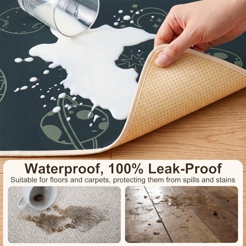 Basumee Splat Mat for Under High Chair, Waterproof & Mess-Proof Floor Mat | 51"×51" Baby Splash Mat, Non Slip Bottom, 4-Layer Fabric, Food & Liquid Catcher, Machine Wash for Boy Girl, Meals, BLW, Craft - color: Dark Blue Space, size: 51x51 Inches