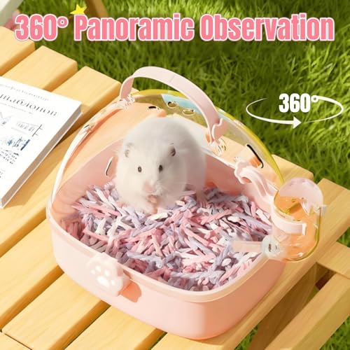 Hamster Carrier Cage with Handle, Small Animal Outgoing Cage | Portable Gerbils Carrier Cage with Water Bottle, Hamster Travel Carry Case for Small Pets, Chinchillas, Dwarf Hamster