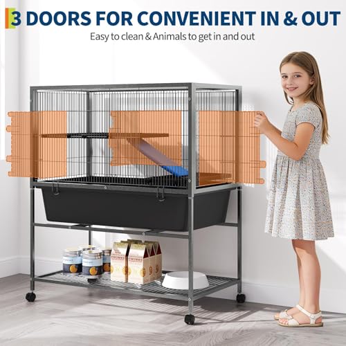 Ferret Cage, 40.5" H Large Ferret Nation Cage with 2 Removable Ramps, Metal Small Animal Cages On Wheels for Chinchillas, Guinea Pigs, Rabbit, Sugar Glider (Grey Hammertone) (41" H)