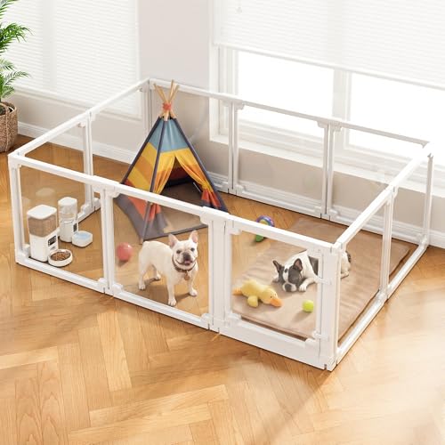Clear Acrylic Dog Play Pen Indoors,24" Puppy Playpen(10 planels) | Tool-Free Assembly & Easy Clean,Pet Playpen for Puppy/Cats/Kitten/Rabbits/Pigs,Indoor and Outdoor Use - size: 24"H