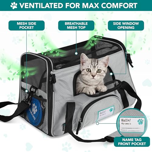 PetAmi Airline Approved Pet Carrier for Cats & Small Dogs, Small Light Gray | Soft Sided TSA Travel Bag, Sherpa Bed, Breathable Mesh Ventilation, Collapsible Bowl, Fits Under Seat, Up to 18 lbs - color: Light Gray, size: Small - 17"L x 10.2"W x 11.2"H