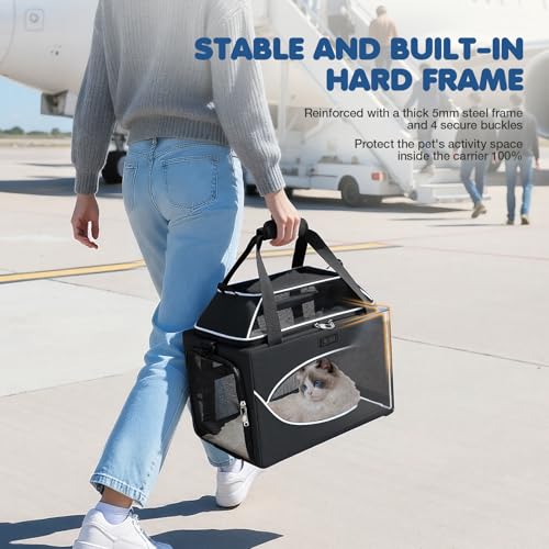 Lekereise Top-Expandable Pet Carrier 18x11x11Inch Delta American United Airline Approved Underseat to 15lbs Stable Car Travel Carriers for Small Dogs Cats with Locking Safety Zippers Anti-Scratch Mesh - color: Black, size: 18"x11"x11"