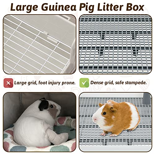 Fhiny Extra Large Rabbit Litter Box, Guinea Pig Litter Pan with Grate Plastic Small Animals Corner Tray Toilet Potty Trainer for Rabbit Bunny Chinchilla Guinea Pig Ferret Hedgehog
