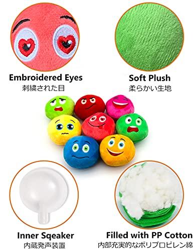 SCHITEC Squeaky Dog Toys, [8 Pack] Soft Stuffed Plush Balls with Squeakers, Interactive Fetch Play for Puppy Small Medium Pets - size: Medium 2.9"