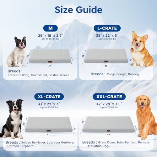 ZOMISIA Orthopedic Cooling Dog Bed, Q-Max>0.5 Cooling Mat XXL for Crate with Removable Washable Cover, Breathable Egg Foam Summer Pad for Furry Pets Outdoor, 47x29 Inch, Grey - size: 47x29"(XXL-Crate)