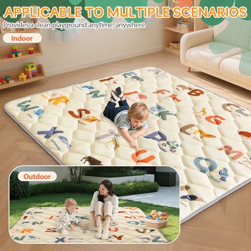 Omzer 64x64 Baby Play Mat for Floor, Playpen Mat for Toddlers Infants | Animal Alphabet Design, Safe Non-Slip Base, Extra Thick Soft Foam, Machine Washable, Foldable, Fits Playpen&Outdoor - size: 64"×64"